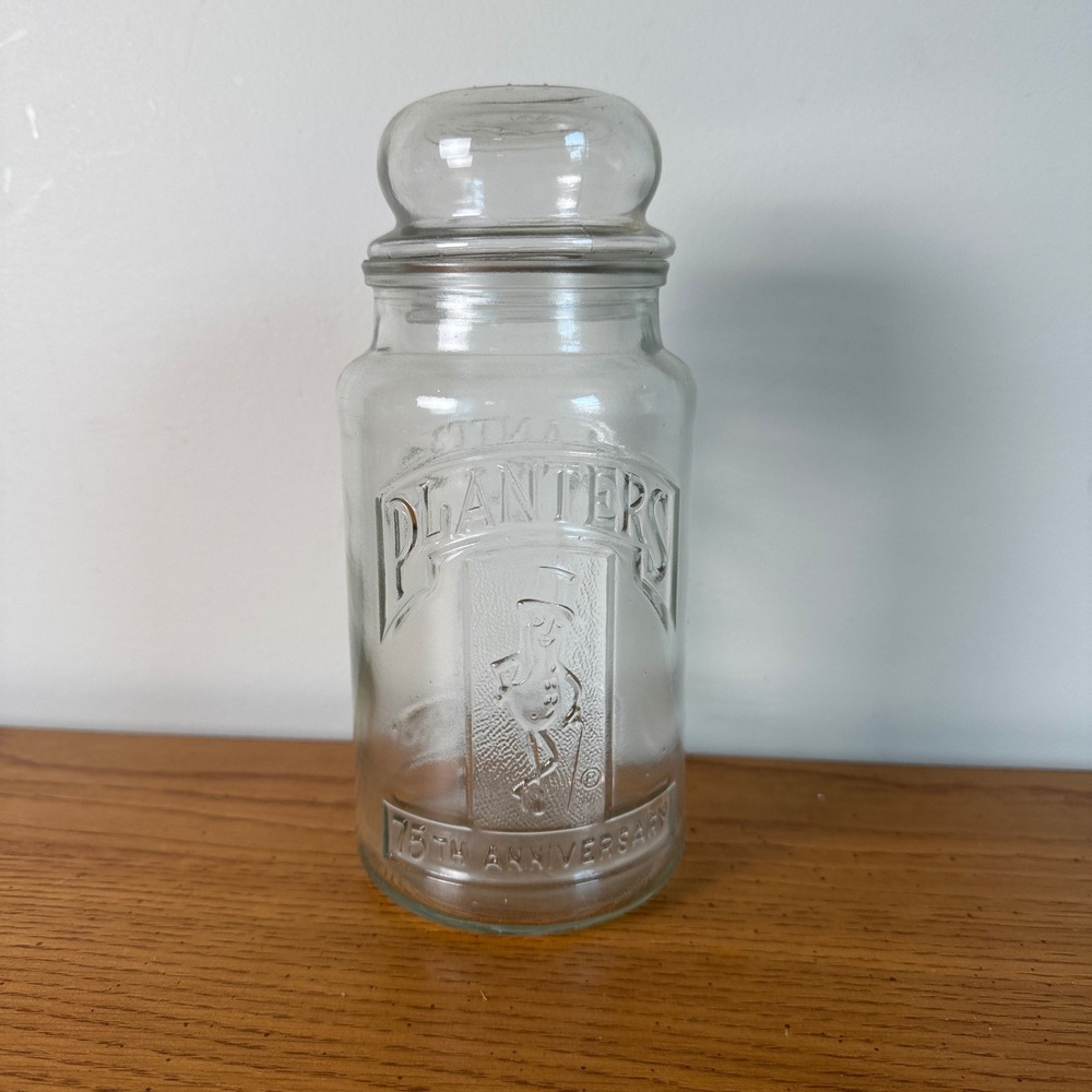 Planters 75th Anniversary Peanut Planter Peanut Character Glass‎ Jar with Lid